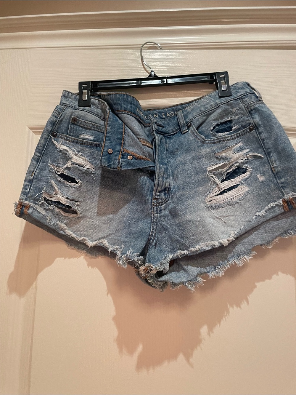 American Eagle Outfitters Tomgirl Shortie Blue Ripped Denim Cutoff Shorts